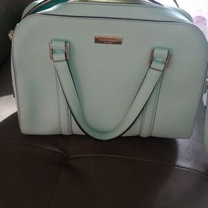 Kate Spade Newbury Lane Small Loden satchel in light blue/mint saffiano leather